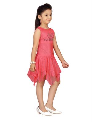 Red plain net kids-frocks 2