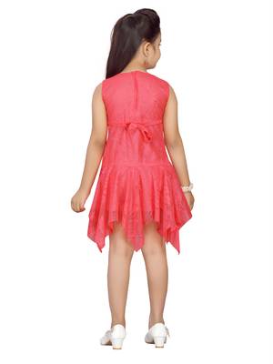 Red plain net kids-frocks 4