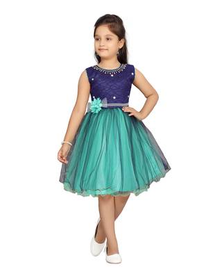 Green hand woven net kids-frocks 1