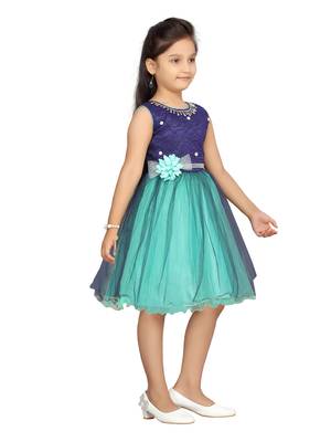 Green hand woven net kids-frocks 2