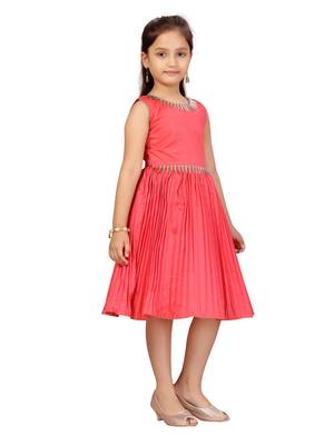 Red plain silk kids-frocks 2
