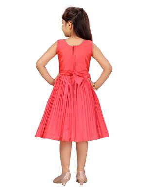 Red plain silk kids-frocks 4
