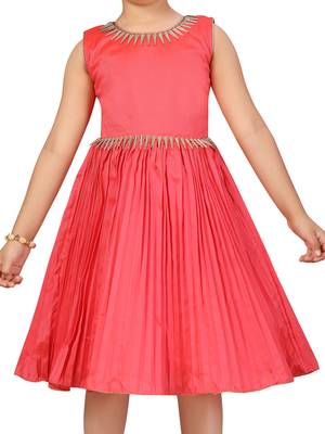 Red plain silk kids-frocks 5