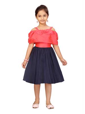 Red hand woven silk kids-frocks 1