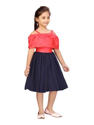 Red hand woven silk kids-frocks 2