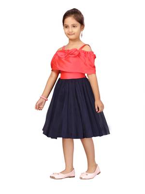Red hand woven silk kids-frocks 3