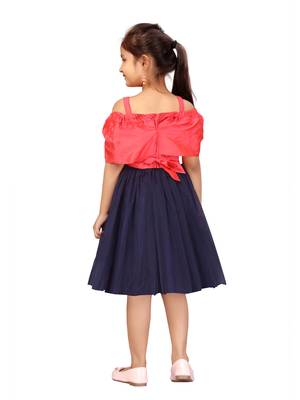 Red hand woven silk kids-frocks 4