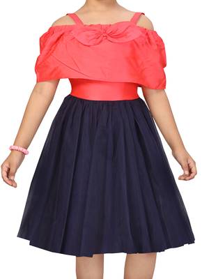 Red hand woven silk kids-frocks 5