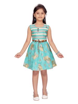 Green plain pure cotton kids-frocks 1