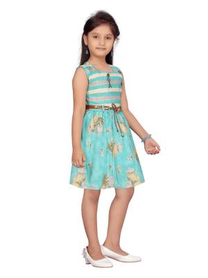 Green plain pure cotton kids-frocks 2