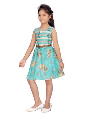 Green plain pure cotton kids-frocks 3