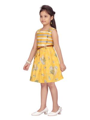 Yellow plain pure cotton kids-frocks 3