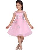 Pink plain net kids-frocks