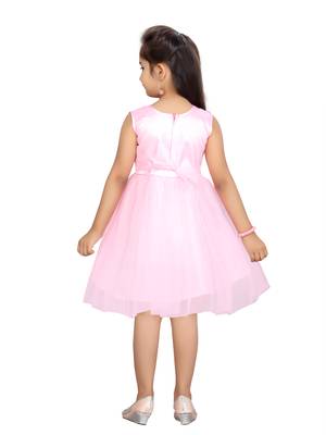 Pink plain net kids-frocks 4