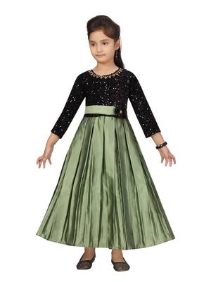 Green embroidered silk kids-girl-gowns 1