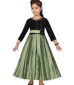 Green embroidered silk kids-girl-gowns
