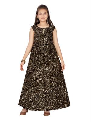 Gold embroidered velvet kids-girl-gowns 1