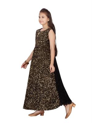 Gold embroidered velvet kids-girl-gowns 3