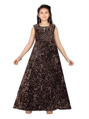 Orange embroidered velvet kids-girl-gowns 1