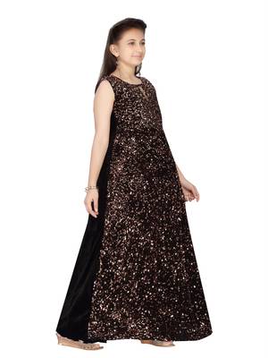 Orange embroidered velvet kids-girl-gowns 2