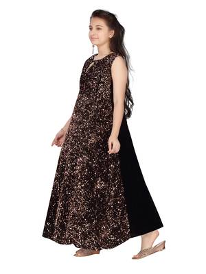 Orange embroidered velvet kids-girl-gowns 3