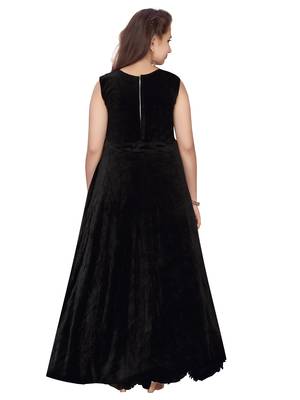 Orange embroidered velvet kids-girl-gowns 4