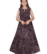 Pink embroidered velvet kids-girl-gowns