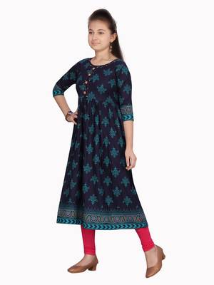 Blue plain pure cotton girls-top-bottom 3