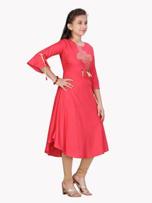 Red embroidered cotton girls-top-bottom 2