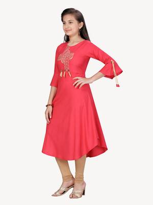 Red embroidered cotton girls-top-bottom 3