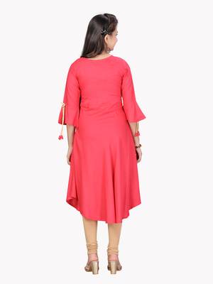Red embroidered cotton girls-top-bottom 4