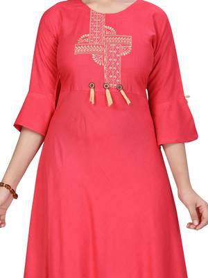 Red embroidered cotton girls-top-bottom 5