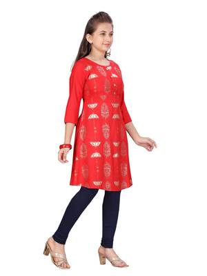 Red printed cotton girls-top-bottom 2