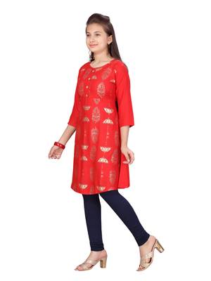 Red printed cotton girls-top-bottom 3