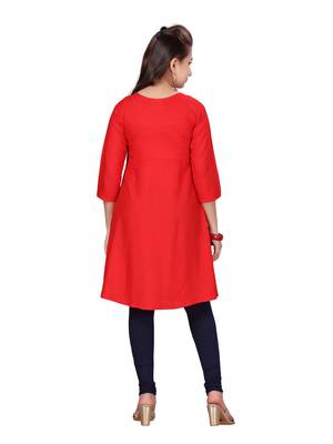 Red printed cotton girls-top-bottom 4