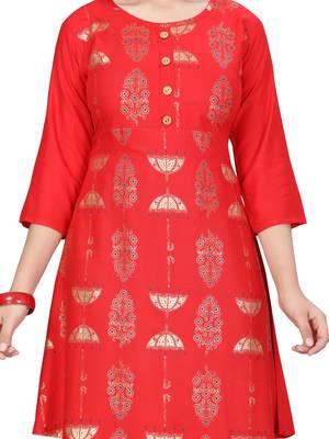 Red printed cotton girls-top-bottom 5