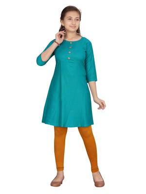 Green plain pure cotton girls-top-bottom 1