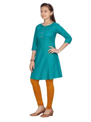 Green plain pure cotton girls-top-bottom 3