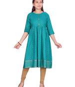 Green printed pure cotton girls-top-bottom