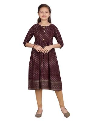 Maroon printed pure cotton girls-top-bottom 1