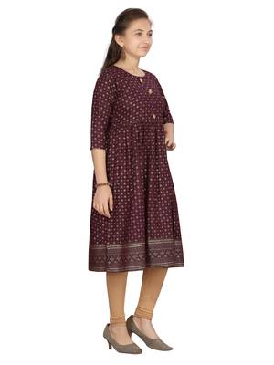 Maroon printed pure cotton girls-top-bottom 2