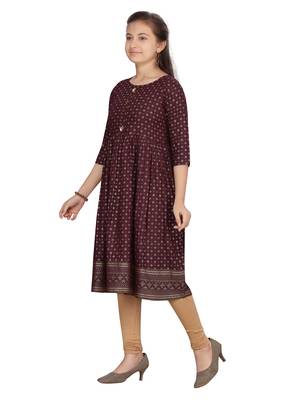 Maroon printed pure cotton girls-top-bottom 3