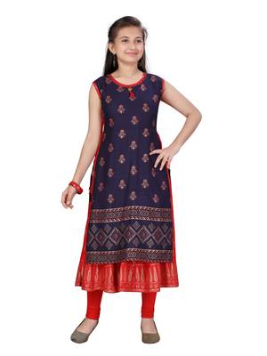 Blue printed cotton girls-top-bottom 1