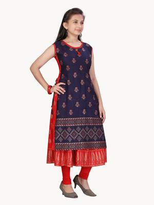 Blue printed cotton girls-top-bottom 2