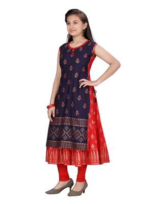 Blue printed cotton girls-top-bottom 3