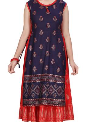 Blue printed cotton girls-top-bottom 5