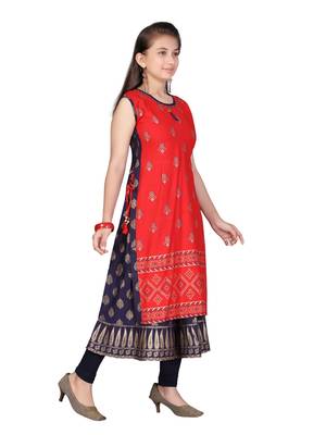 Red printed cotton girls-top-bottom 2