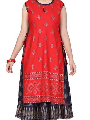 Red printed cotton girls-top-bottom 5