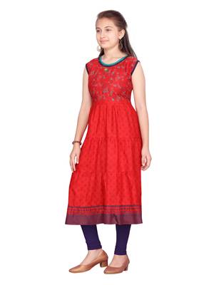 Red printed cotton girls-top-bottom 3