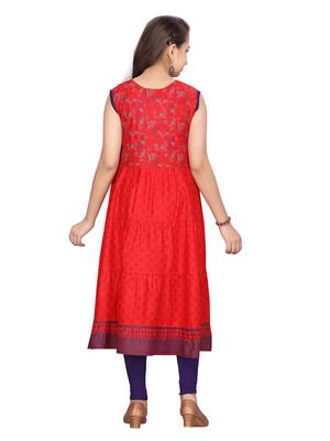 Red printed cotton girls-top-bottom 4